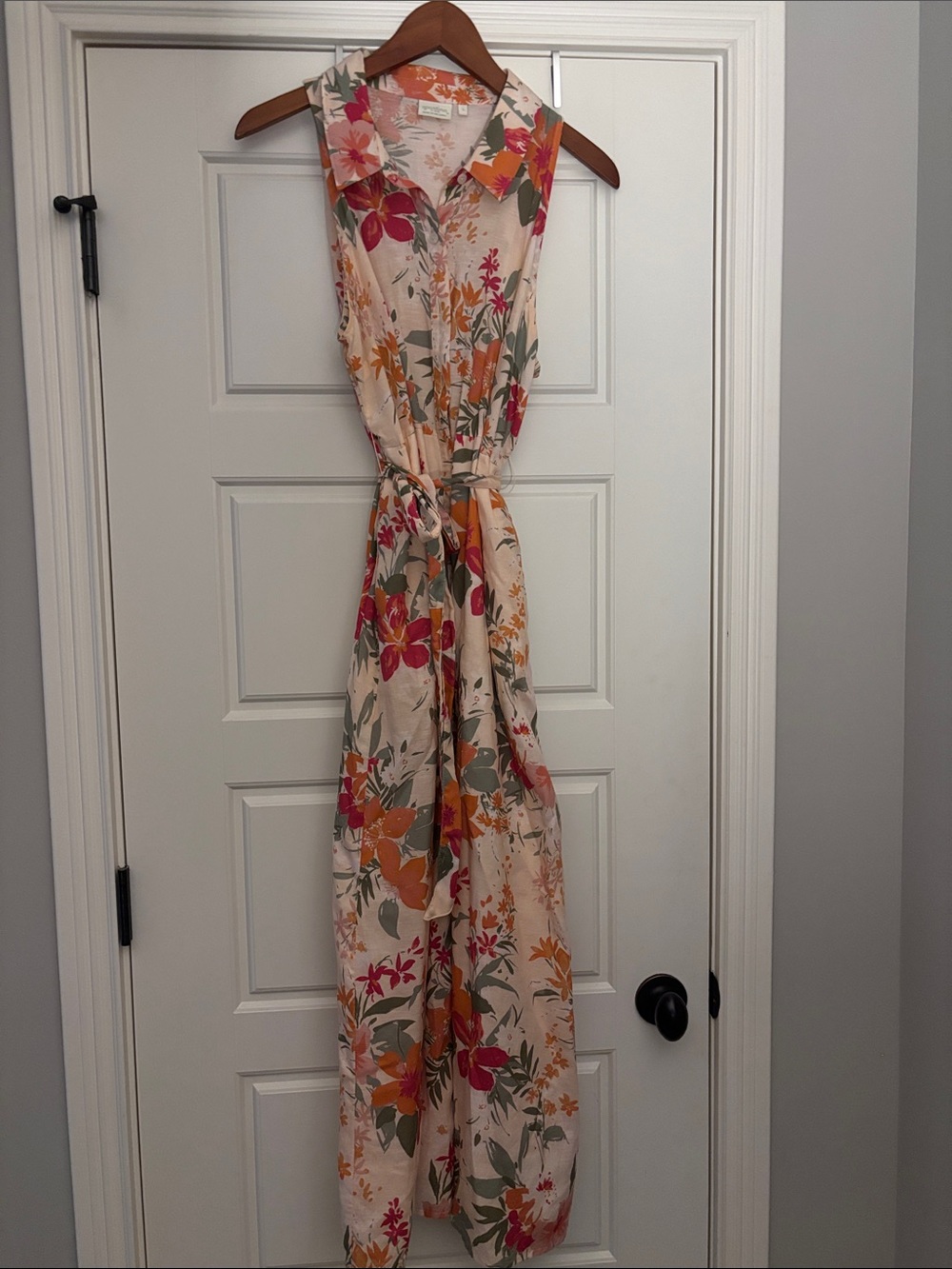 Spartina 449 Cream Maxi Dress with Pink & Orange Floral Print